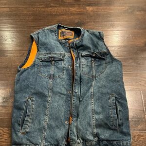 Men's Denim Vest with Orange Lining